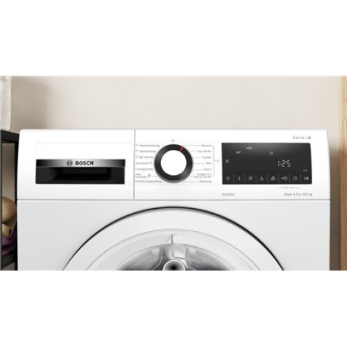 Bosch , Washing Machine with Dryer , WNA144VLSN , Energy efficiency class B , Front loading , Washing capacity 9 kg , 1400 RPM , Depth 59 cm , Width 60 cm , Display , LED , Drying system , Drying capacity 5 kg , Steam function , White