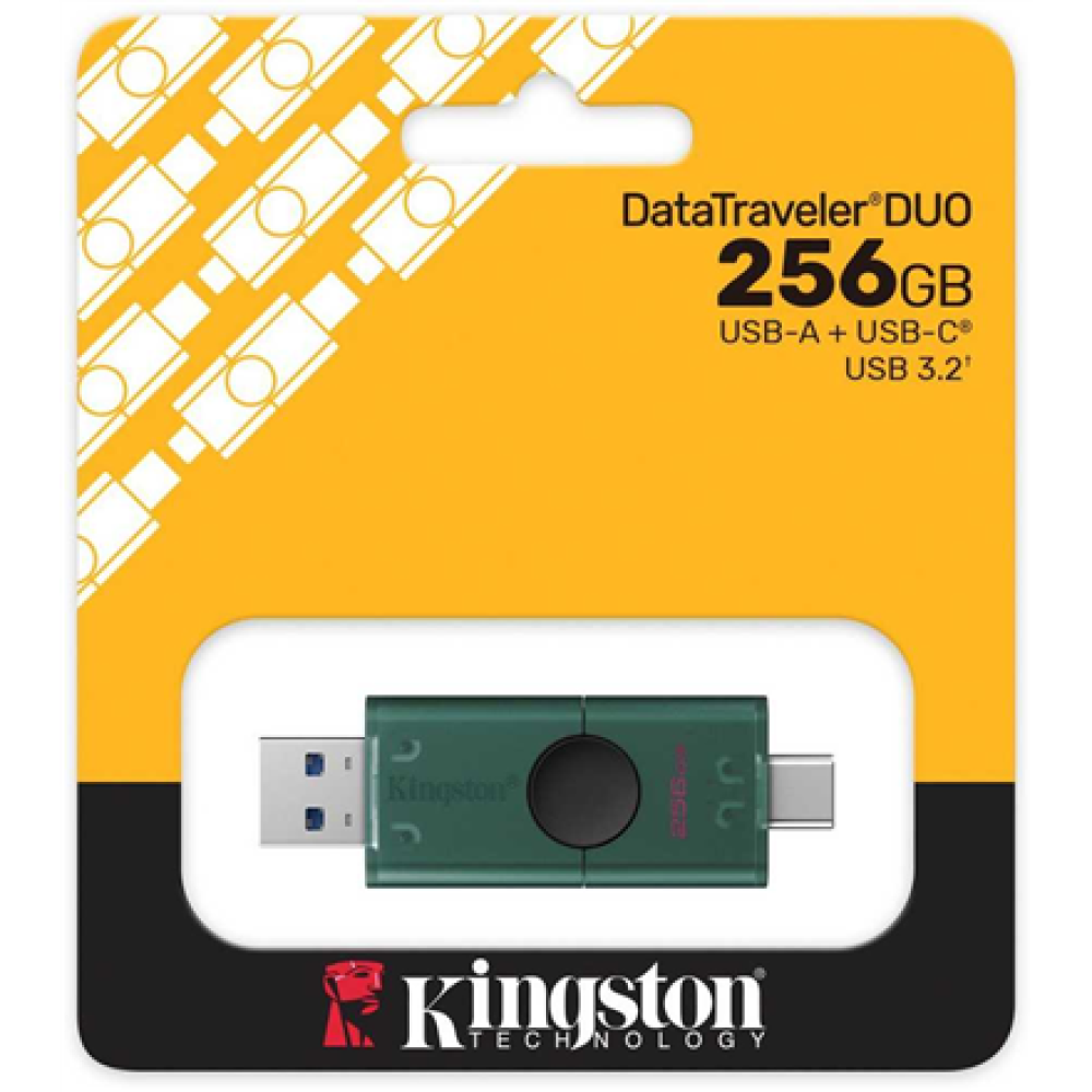 Kingston USB Flash Drive , DataTraveler Duo , 256 GB , USB Type-A and USB Type-C , Black/Green