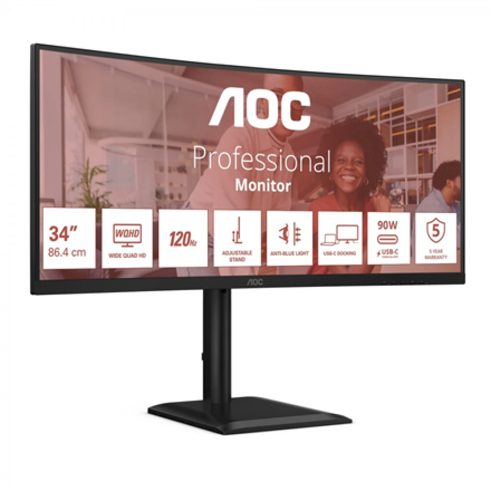 AOC CU34E4CV , 34 , VA , 21:9 , 120 Hz , 4 ms , 3440 x 1440 pixels , HDMI ports quantity 2 , Black