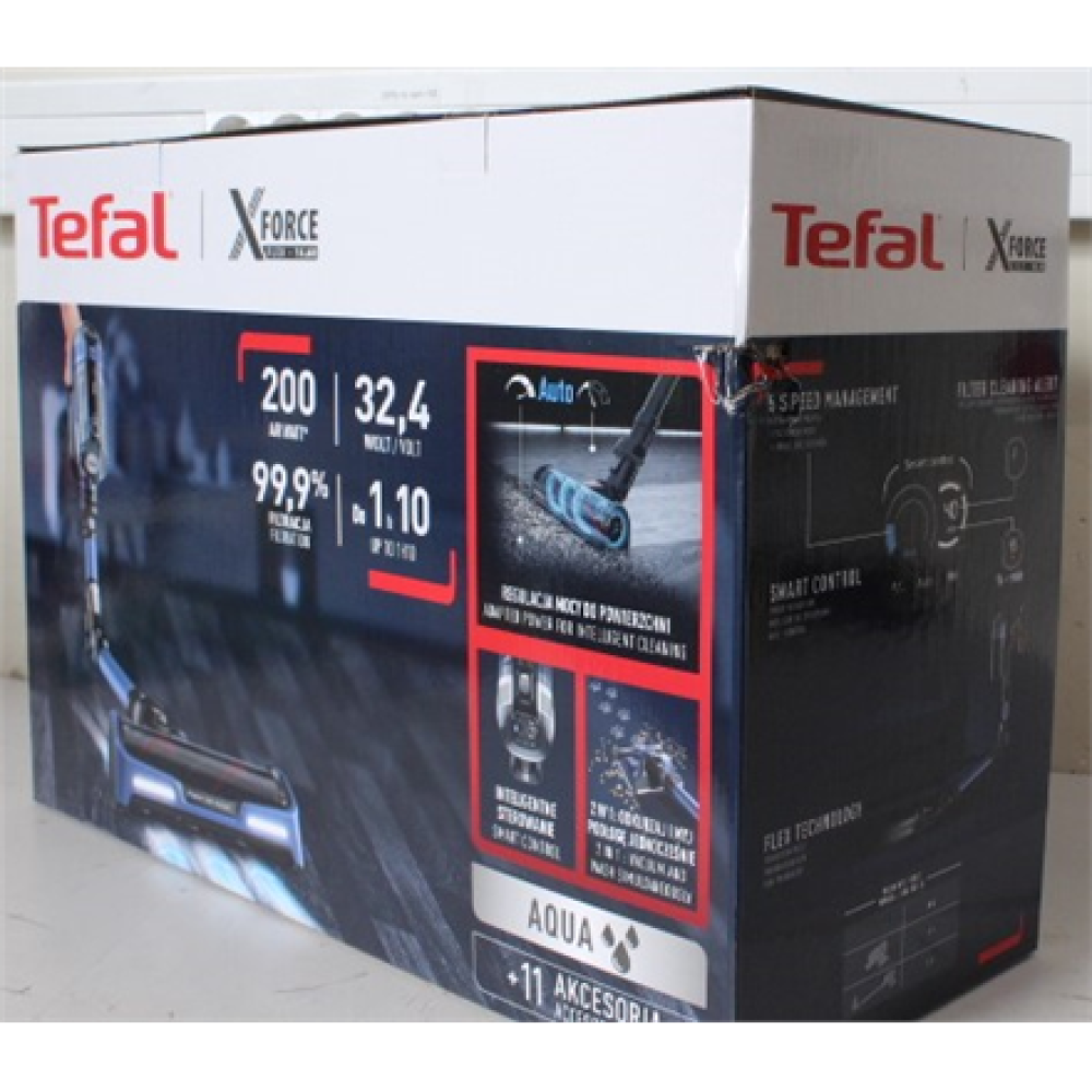 SALE OUT. Tefal TY99C X-Force Flex 14.60 Aqua Handstick vacuum cleaner, Cordless, Blue , TEFAL Vacuum cleaner , TY99C X-Force Flex 14.60 Aqua , Cordless operating , Handstick and Handheld , 32.4 V , Black/Blue , Warranty 24 month(s) , DAMAGED PACKAGING