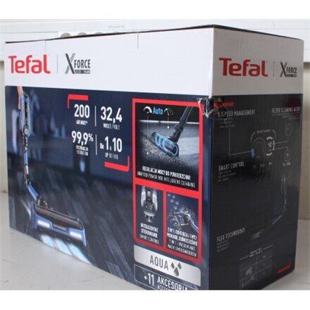 SALE OUT. Tefal TY99C X-Force Flex 14.60 Aqua Handstick vacuum cleaner, Cordless, Blue , TEFAL Vacuum cleaner , TY99C X-Force Flex 14.60 Aqua , Cordless operating , Handstick and Handheld , 32.4 V , Black/Blue , Warranty 24 month(s) , DAMAGED PACKAGING