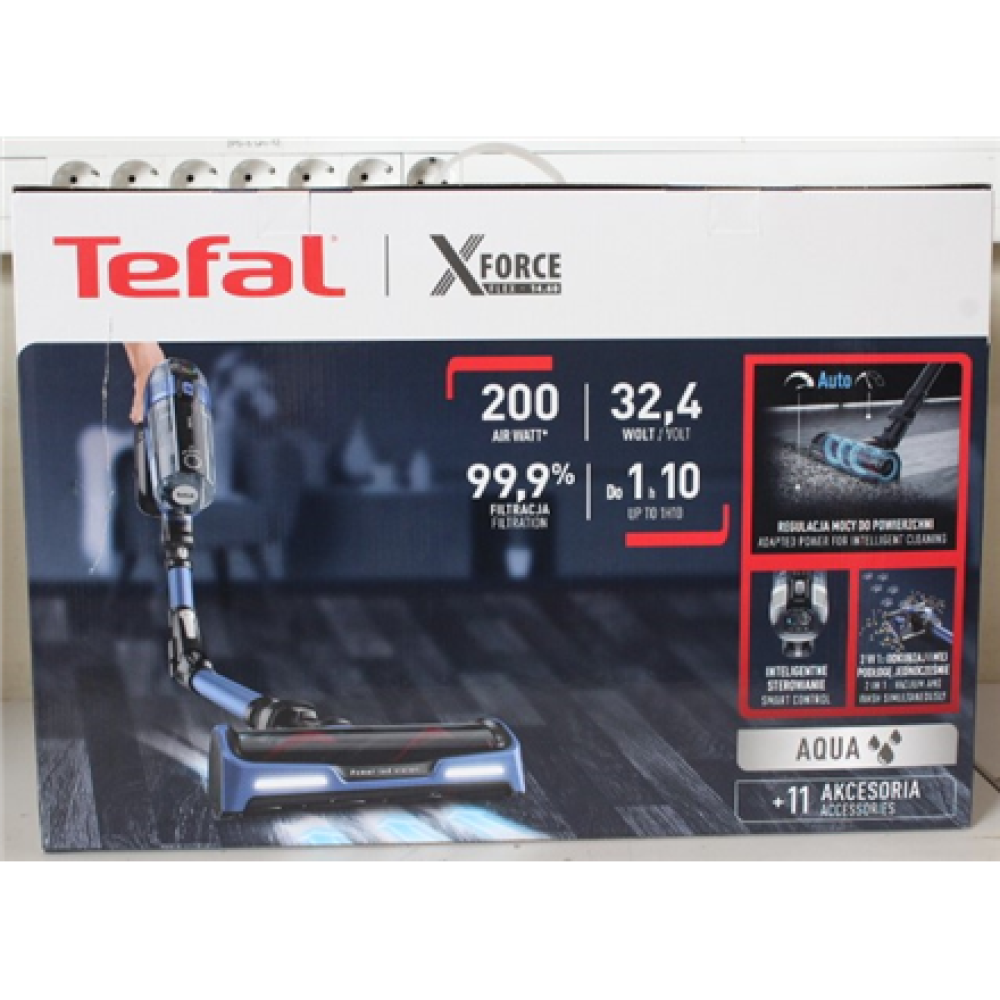 SALE OUT. Tefal TY99C X-Force Flex 14.60 Aqua Handstick vacuum cleaner, Cordless, Blue , TEFAL Vacuum cleaner , TY99C X-Force Flex 14.60 Aqua , Cordless operating , Handstick and Handheld , 32.4 V , Black/Blue , Warranty 24 month(s) , DAMAGED PACKAGING