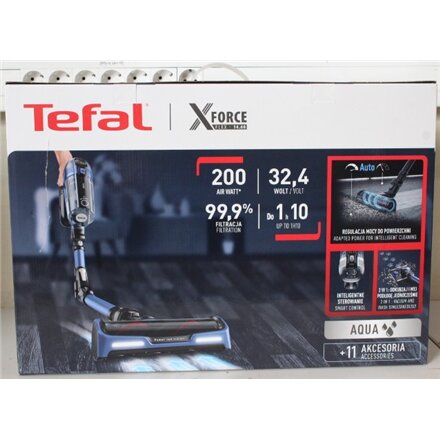 SALE OUT. Tefal TY99C X-Force Flex 14.60 Aqua Handstick vacuum cleaner, Cordless, Blue , TEFAL Vacuum cleaner , TY99C X-Force Flex 14.60 Aqua , Cordless operating , Handstick and Handheld , 32.4 V , Black/Blue , Warranty 24 month(s) , DAMAGED PACKAGING