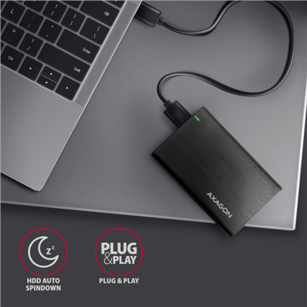 AXAGON Screwless aluminum USB 3.2 Gen 1 - SATA 6G external box for 2.5 SSD/HDD , EE25-A6M