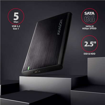 AXAGON Screwless aluminum USB 3.2 Gen 1 - SATA 6G external box for 2.5 SSD/HDD , EE25-A6M