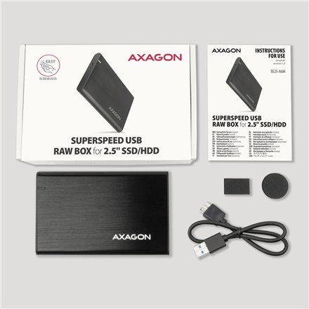 AXAGON Screwless aluminum USB 3.2 Gen 1 - SATA 6G external box for 2.5 SSD/HDD , EE25-A6M