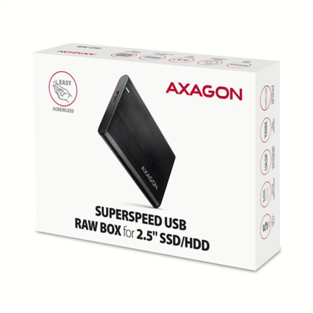 AXAGON Screwless aluminum USB 3.2 Gen 1 - SATA 6G external box for 2.5 SSD/HDD , EE25-A6M