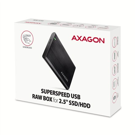 AXAGON Screwless aluminum USB 3.2 Gen 1 - SATA 6G external box for 2.5 SSD/HDD , EE25-A6M
