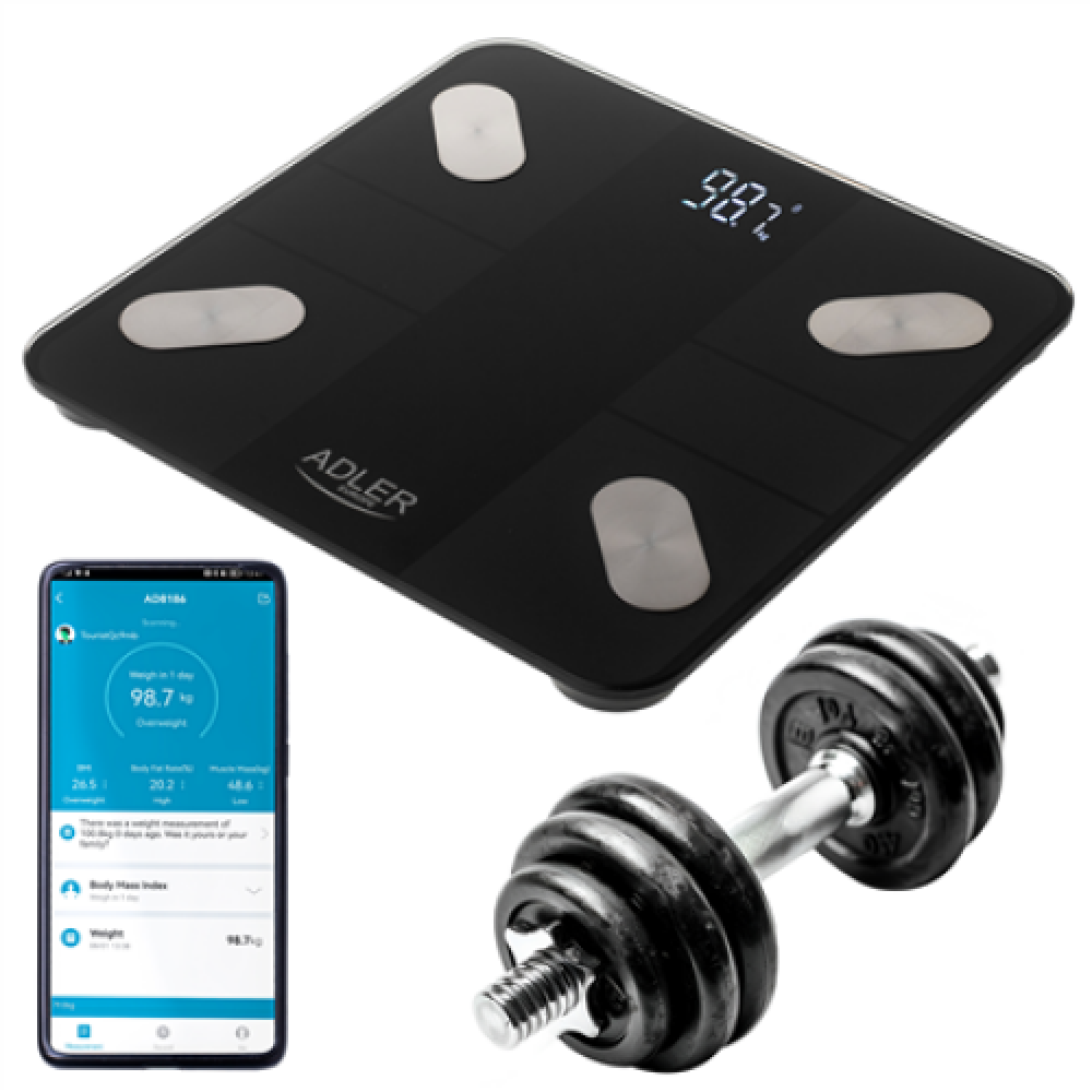 Adler Smart Bathroom Scale , AD 8186b , Maximum weight (capacity) 180 kg , Accuracy 100 g , Body Mass Index (BMI) measuring , Black