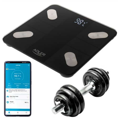 Adler , Smart Bathroom Scale , AD 8186b , Maximum weight (capacity) 180 kg , Accuracy 100 g , Body Mass Index (BMI) measuring , Black