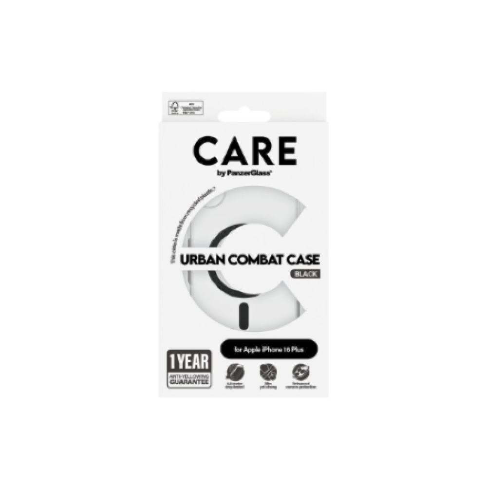 CARE by PanzerGlass Case Flagship , Back protection , Apple , iPhone 16 Plus , Recycled plastic , Transparent/Black , MagSafe