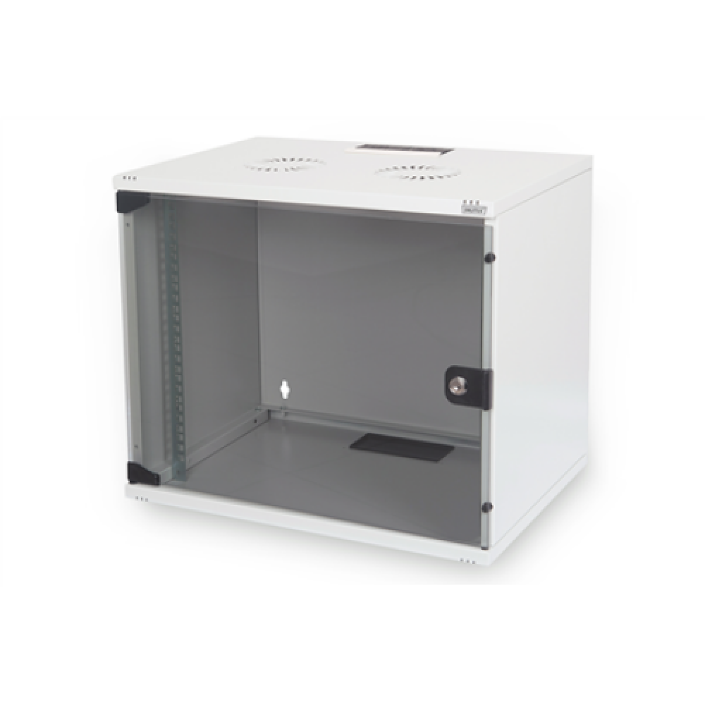 Digitus , 7U wall mounting cabinet , DN-19 07U-S-1 , Grey , Safety class rating IP20. Lockable safety-glass door. 200° door opening angle. Front door: Glass door, single opening. Unmounted 370x540x400 mm