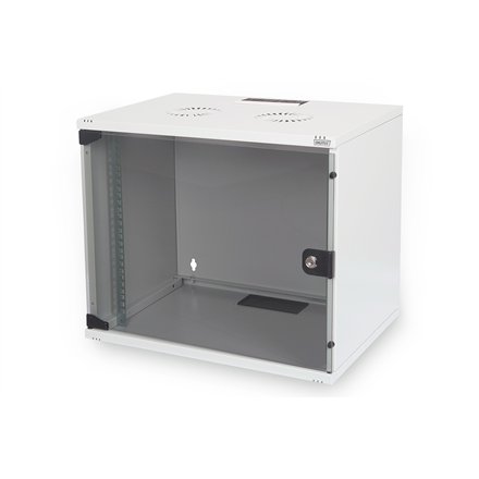 Digitus , 7U wall mounting cabinet , DN-19 07U-S-1 , Safety class rating IP20. Lockable safety-glass door. 200° door opening angle. Front door: Glass door, single opening. Unmounted 370x540x400 mm , Grey