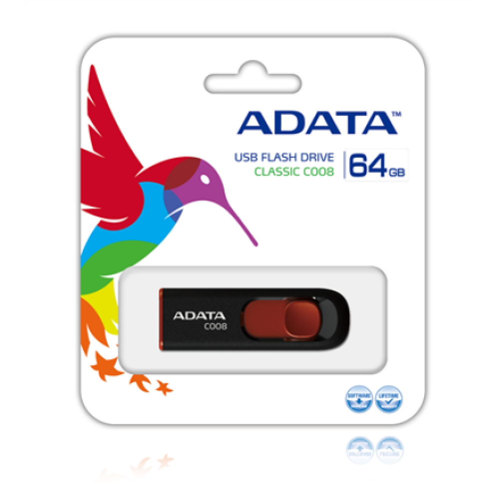 ADATA , C008 , 64 GB , USB Type-A , Black/Red