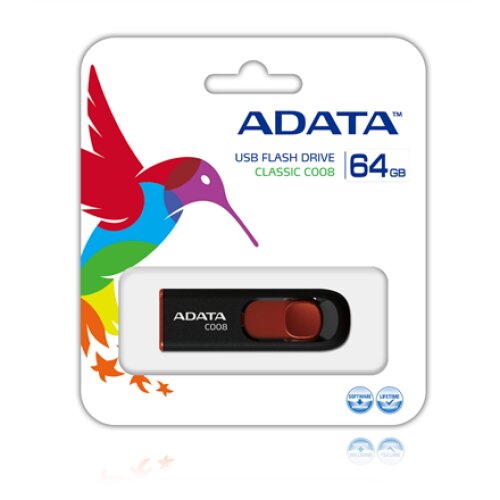 ADATA , C008 , 64 GB , USB Type-A , Black/Red