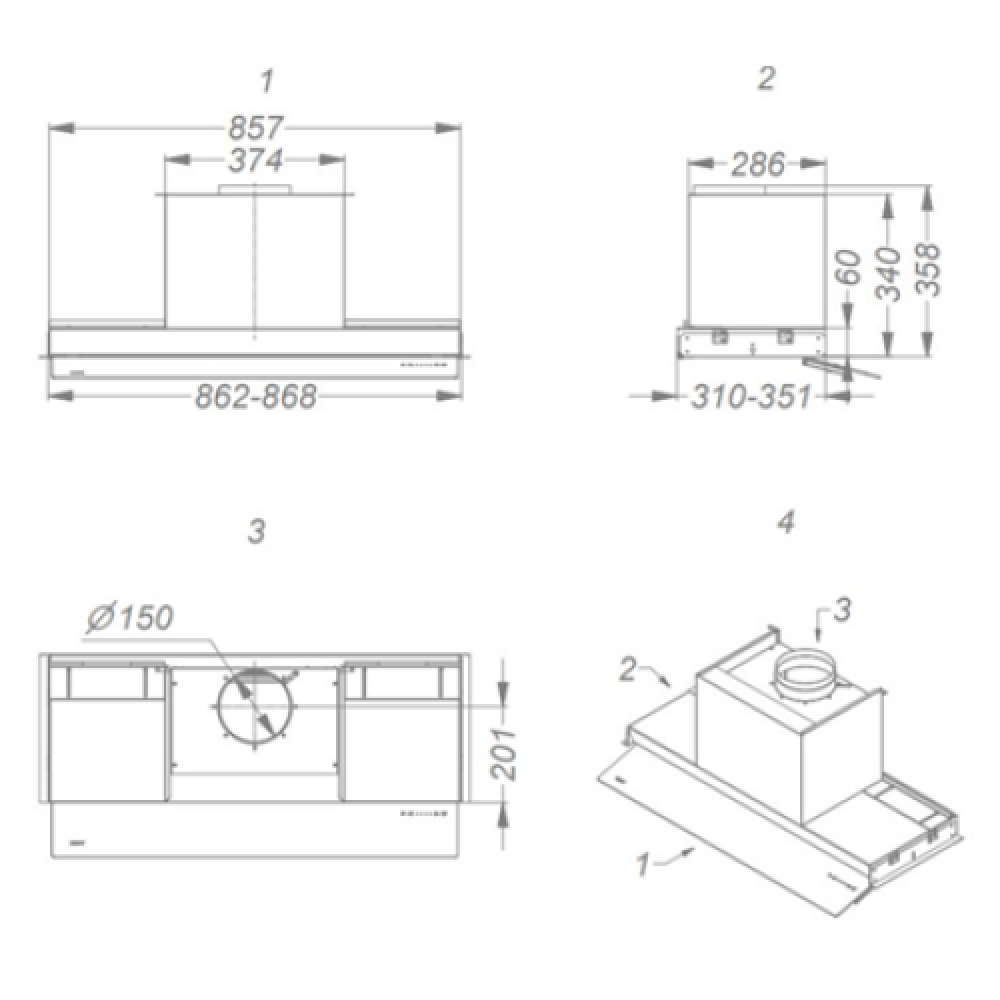 Novy Hood Fusion Pro 8740 Telescopic, Energy efficiency class A, Width 90 cm, 674 m³/h, Touch control, LED, Anthracite