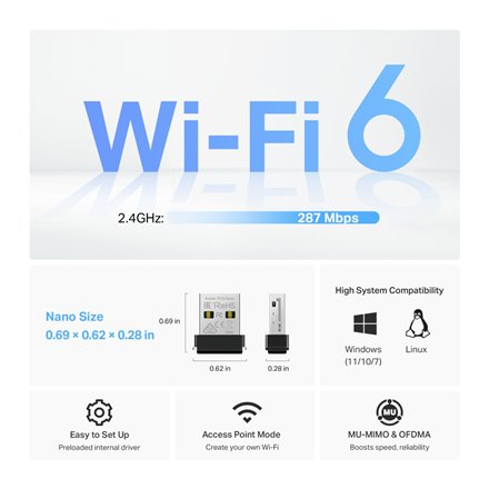 TP-LINK AX300 Nano Wi-Fi 6 Wireless USB Adapter , Archer TX1U Nano