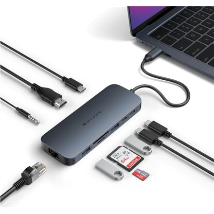 Hyper , HyperDrive EcoSmart Gen.2 Universal USB-C 10-in-1 Hub with 140 W PD3.1 Power Pass-thru , Ethernet LAN (RJ-45) ports 1 , HDMI ports quantity 1