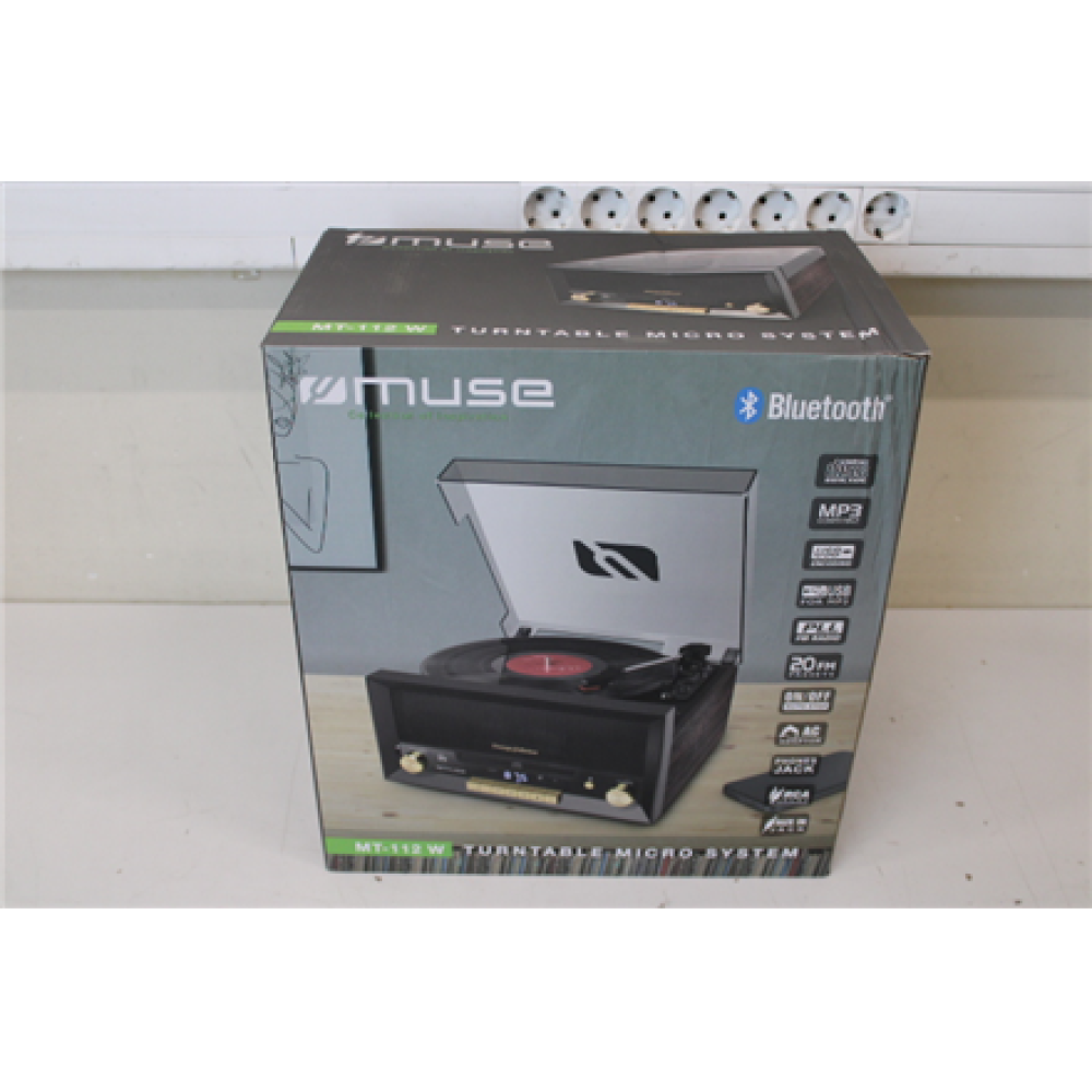 SALE OUT. Muse MT-112 W Turntable Micro System With Vinyl Deck , Muse Turntable Micro System With Vinyl Deck , MT-112 W , Micro system CD with turntable , USB port , DAMAGED PACKAGING