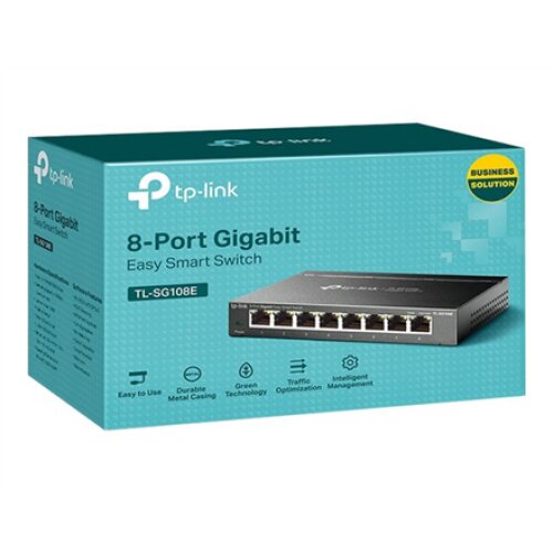 TP-LINK , Switch , TL-SG108E , Web managed , Wall mountable , Gigabit Ethernet (copper) ports quantity 8 , Power supply type External
