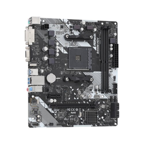 ASRock , B450M-HDV R4.0 , Processor family AMD , Processor socket AM4 , DDR4 DIMM , Memory slots 2 , Supported hard disk drive interfaces SATA, M.2 , Number of SATA connectors 4 , Chipset AMD Promontory B450 , Micro ATX