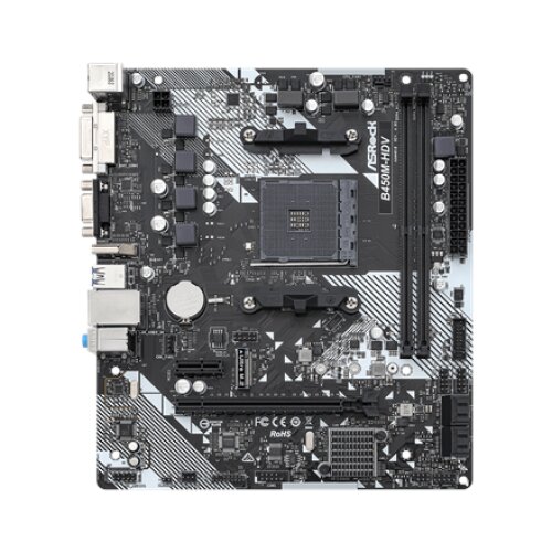 ASRock , B450M-HDV R4.0 , Processor family AMD , Processor socket AM4 , DDR4 DIMM , Memory slots 2 , Supported hard disk drive interfaces SATA, M.2 , Number of SATA connectors 4 , Chipset AMD Promontory B450 , Micro ATX