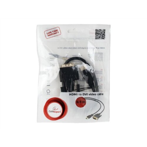 Cablexpert , HDMI to DVI cable (Single Link) , HDMI 19pin male , DVI 18+1pin male , HDMI to DVI-D , 0.5 m