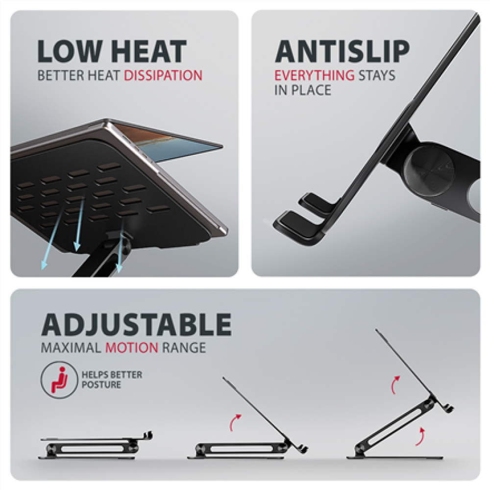 AXAGON STND-LQB stand for notebooks and tablets , Adjustable Height, Angle , 10-17.3 , Maximum weight (capacity) 5 kg , Black