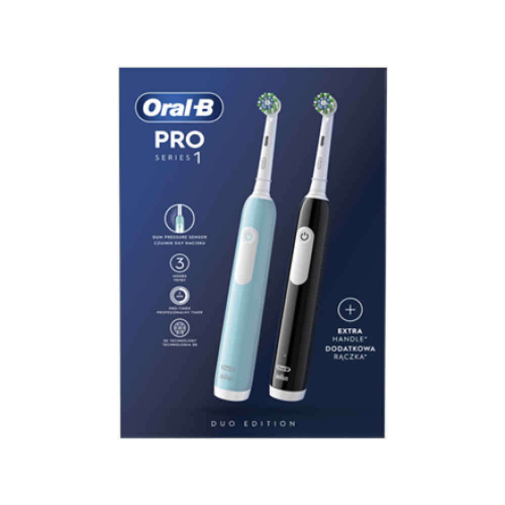 Oral-B , Electric Toothbrush , Pro Series 1 Duo , Rechargeable , For adults , Number of brush heads included 2 , Number of teeth brushing modes 3 , Blue/Black