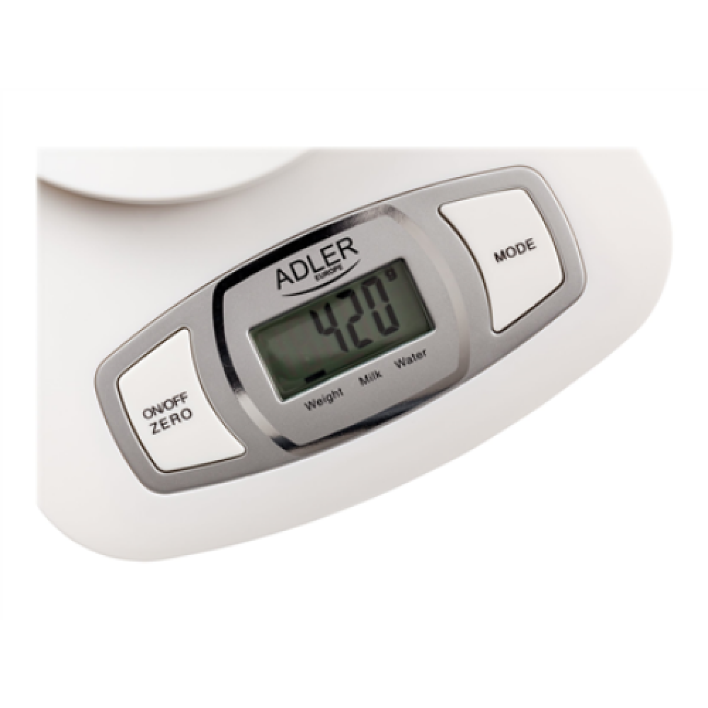 Adler AD 3137 Kitchen scales, Capacity 5 kg , Graduation 1g, Big LCD Display, Auto-zero/Auto-off, Large bowl, White , Adler , Adler AD 3137 , Maximum weight (capacity) 5 kg , Graduation 1 g , Display type LCD , White