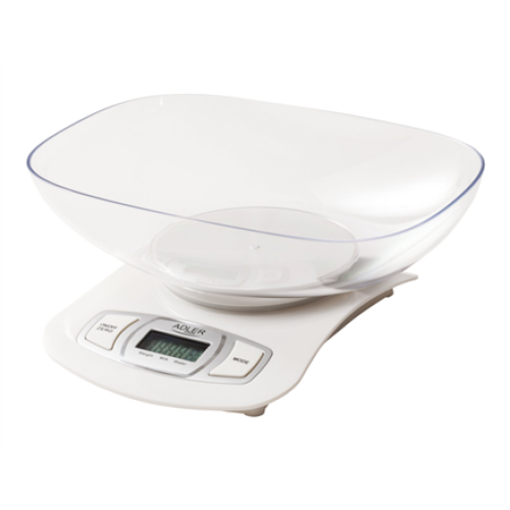 Adler AD 3137 Kitchen scales, Capacity 5 kg , Graduation 1g, Big LCD Display, Auto-zero/Auto-off, Large bowl, White , Adler , Adler AD 3137 , Maximum weight (capacity) 5 kg , Graduation 1 g , Display type LCD , White