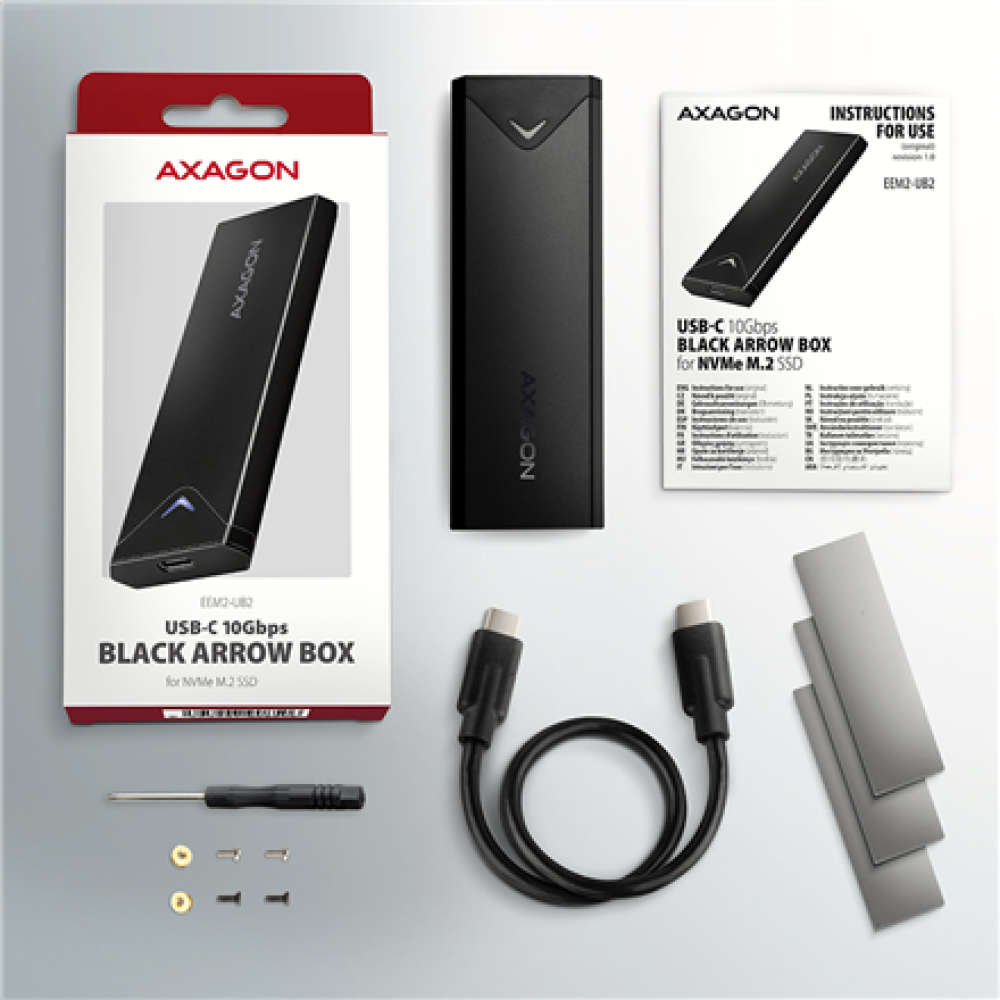 AXAGON External USB-C 10Gbps metal box for M.2 NVMe SSD disks , EEM2-UB2