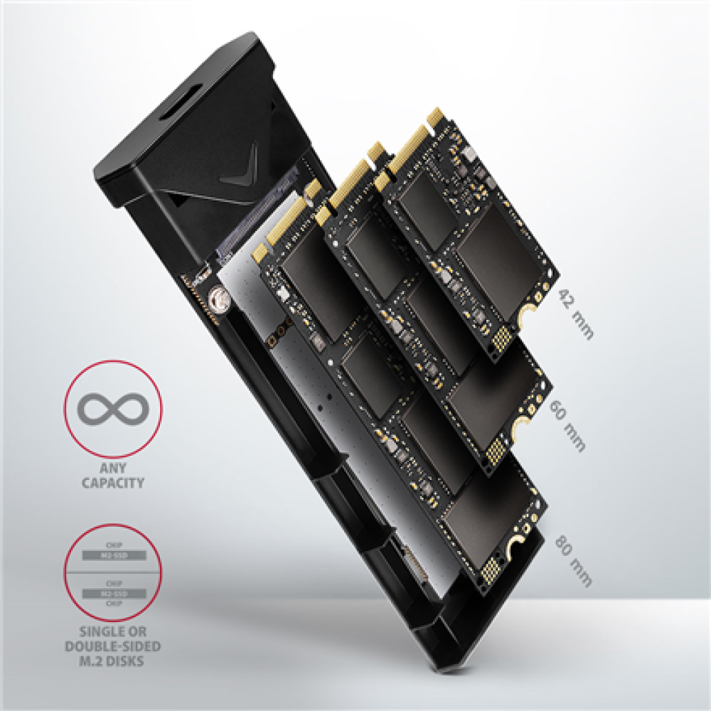 AXAGON External USB-C 10Gbps metal box for M.2 NVMe SSD disks , EEM2-UB2