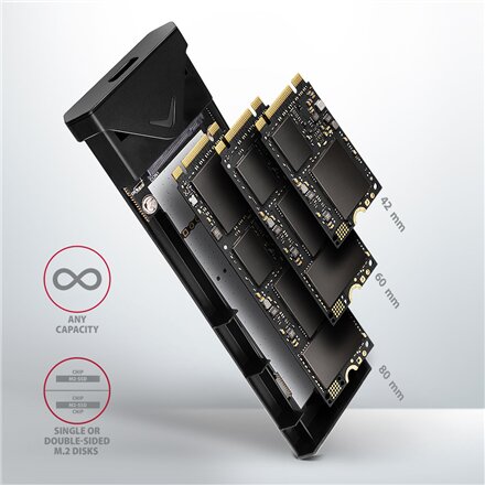 AXAGON External USB-C 10Gbps metal box for M.2 NVMe SSD disks , EEM2-UB2
