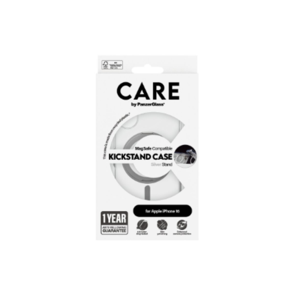 CARE Feature Case , Back cover , Apple , iPhone 16 , Recycled plastic , Silver , Kickstand & MagSafe