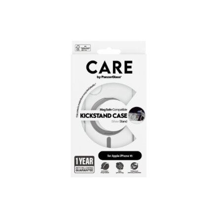 CARE Feature Case , Back cover , Apple , iPhone 16 , Recycled plastic , Silver , Kickstand & MagSafe