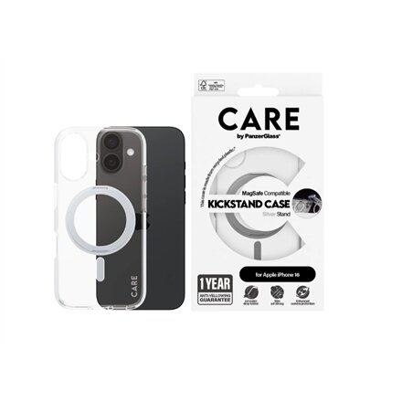 CARE Feature Case , Back cover , Apple , iPhone 16 , Recycled plastic , Silver , Kickstand & MagSafe