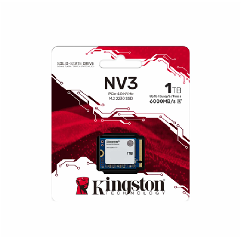 Kingston SSD , NV3 , 1000 GB , SSD form factor M.2 2230 , Solid-state drive interface PCIe 4.0 x4 NVMe , Read speed 6000 MB/s , Write speed 4000 MB/s