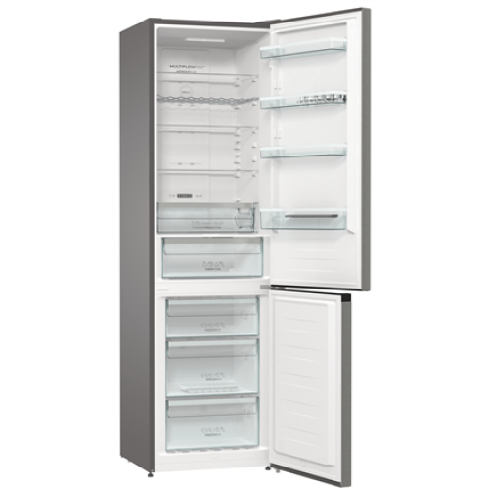 Gorenje , Refrigerator , NRK6202AXL4 , Energy efficiency class E , Free standing , Combi , Height 200 cm , No Frost system , Fridge net capacity 235 L , Freezer net capacity 96 L , Display , 38 dB , Stainless steel
