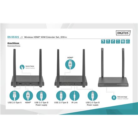 Digitus , Wireless HDMI KVM Extender Set, 200 m , DS-55321
