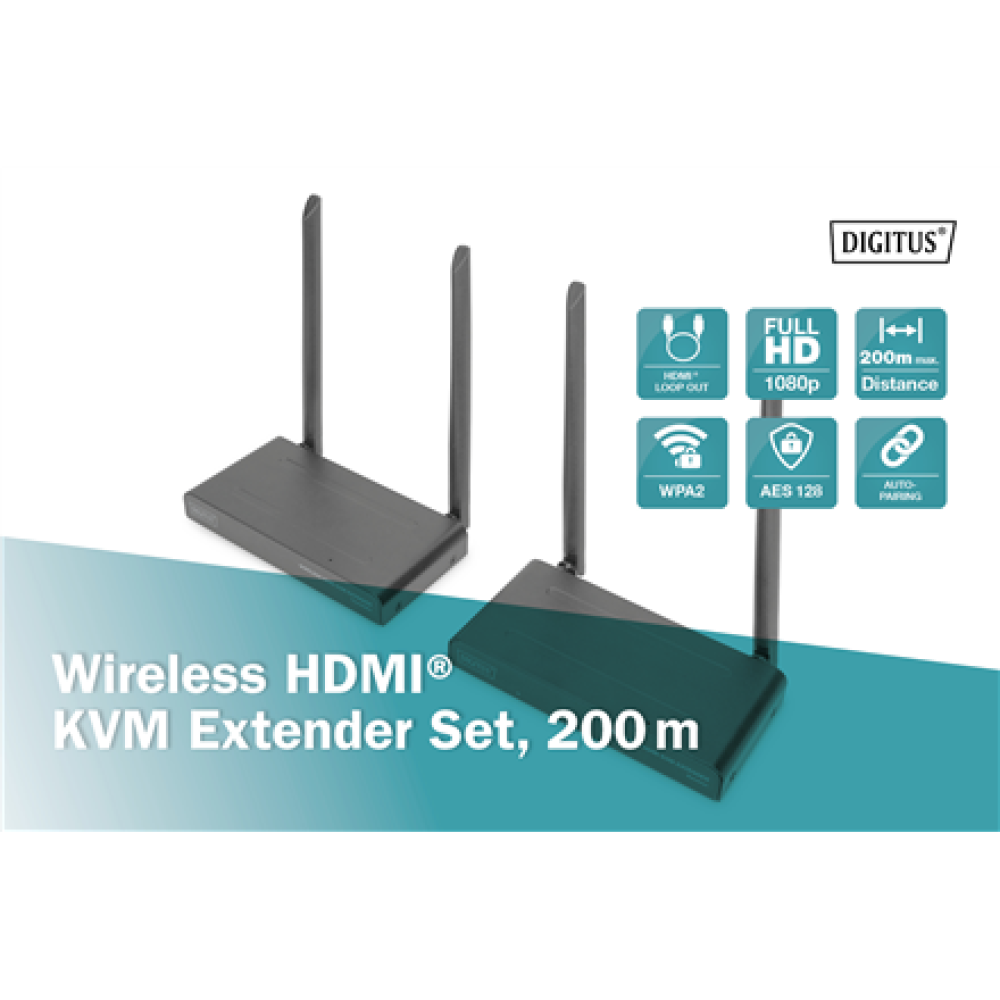 Digitus , Wireless HDMI KVM Extender Set, 200 m , DS-55321