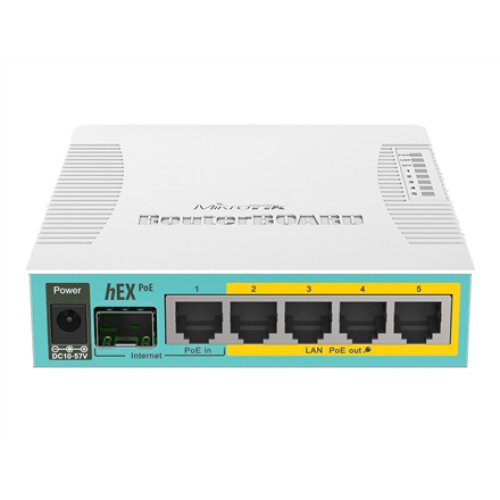 Mikrotik Wired Ethernet Router RB960PGS, hEX PoE, CPU 800MHz, 128MB RAM, 16MB, 1xSFP, 5xGigabit LAN, 1xUSB, Power Output On ports 2-5, Ourput: 1A max per port; 2A max total, RouterOS L4 , MikroTik , hEX PoE Router , RB960PGS , No Wi-Fi , 10/100/1000 Mbit/
