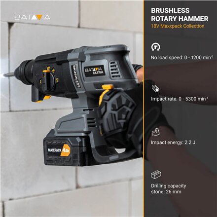 Batavia B.V. , Cordless Brushless Rotary Hammer SDS+, Without battery and charger - 18V