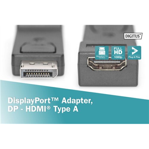 Digitus , DisplayPort to HDMI adapter , AK-340602-000-S , HDMI , DisplayPort , DP to HDMI
