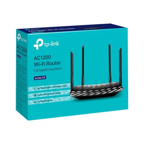 TP-LINK , Router , Archer C6 , 802.11ac , 300+867 Mbit/s , 10/100/1000 Mbit/s , Mesh Support No , MU-MiMO Yes , No mobile broadband , Antenna type 4xExternal , No
