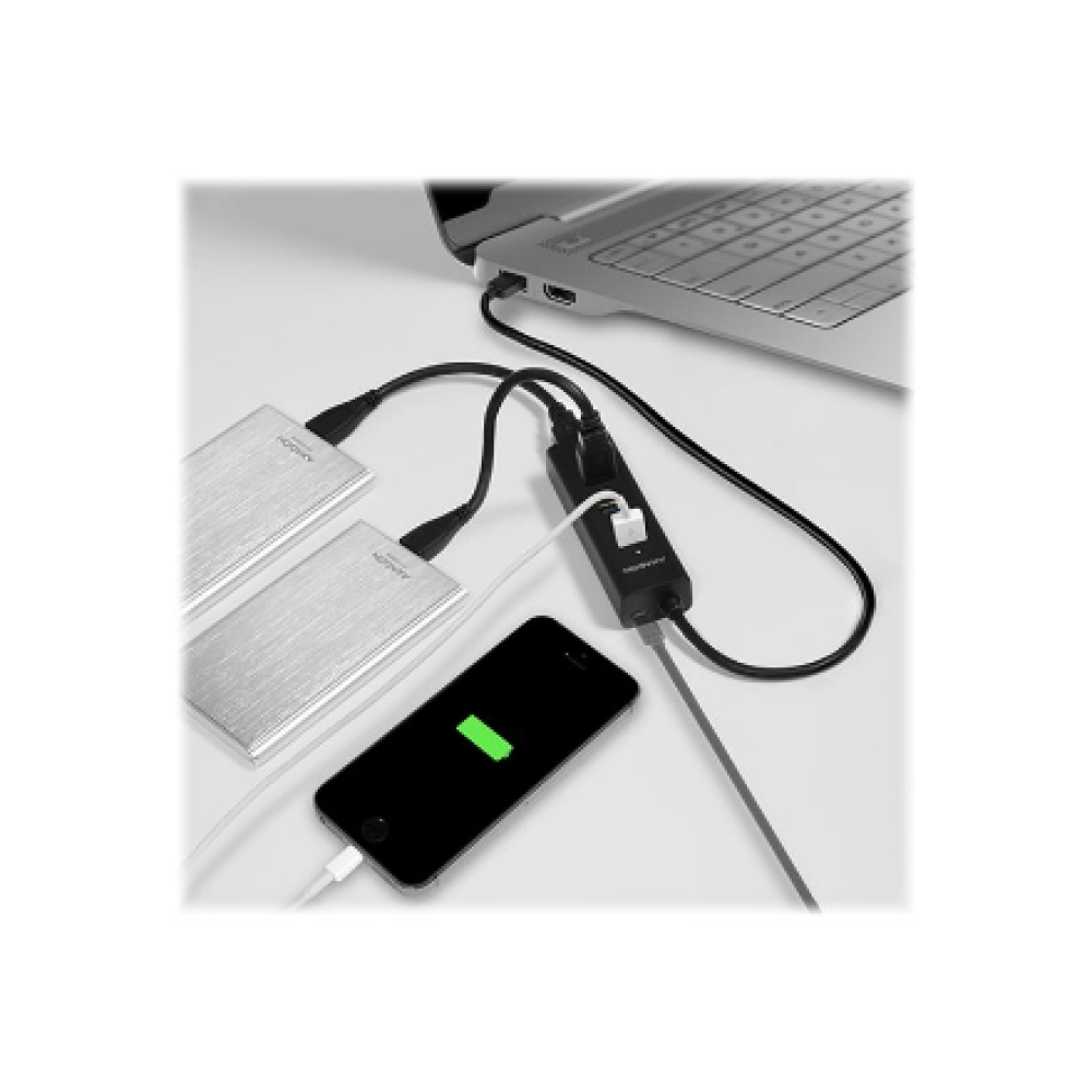 AXAGON Four-port USB 3.0 hub with fast charging and power support , HUE-S2B