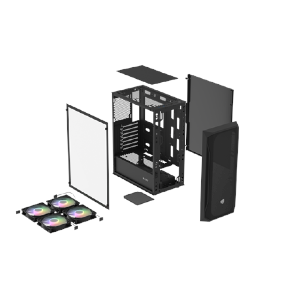 Fury PC Case , SHOBO SH4F RGB , Black , Midi-Tower