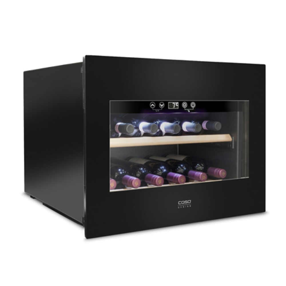 Caso , Wine Cooler , WineDeluxe E 18 , Energy efficiency class G , Built-in , Bottles capacity 18 bottles , Cooling type Compressor technology , Black