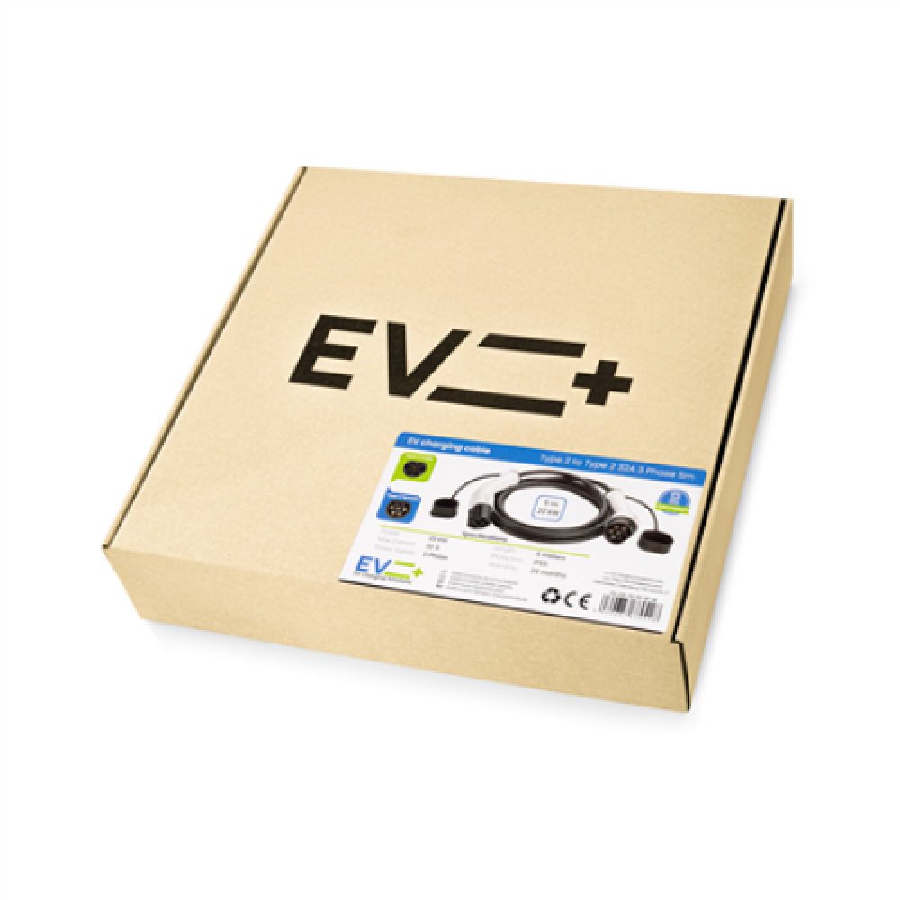 EV+ Charging Cable Type 2 to Type 2 32A 3 Phase 5m , EV+ , EV-CB-T2-32-3P-W , EV+ Charging Cable Type 2 to Type 2 32A 3 Phase , 5 m