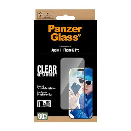 PanzerGlass Screen protector , Apple , iPhone 17 Pro , Glass , Transparent , Ultra-Wide Fit w. EasyAligner